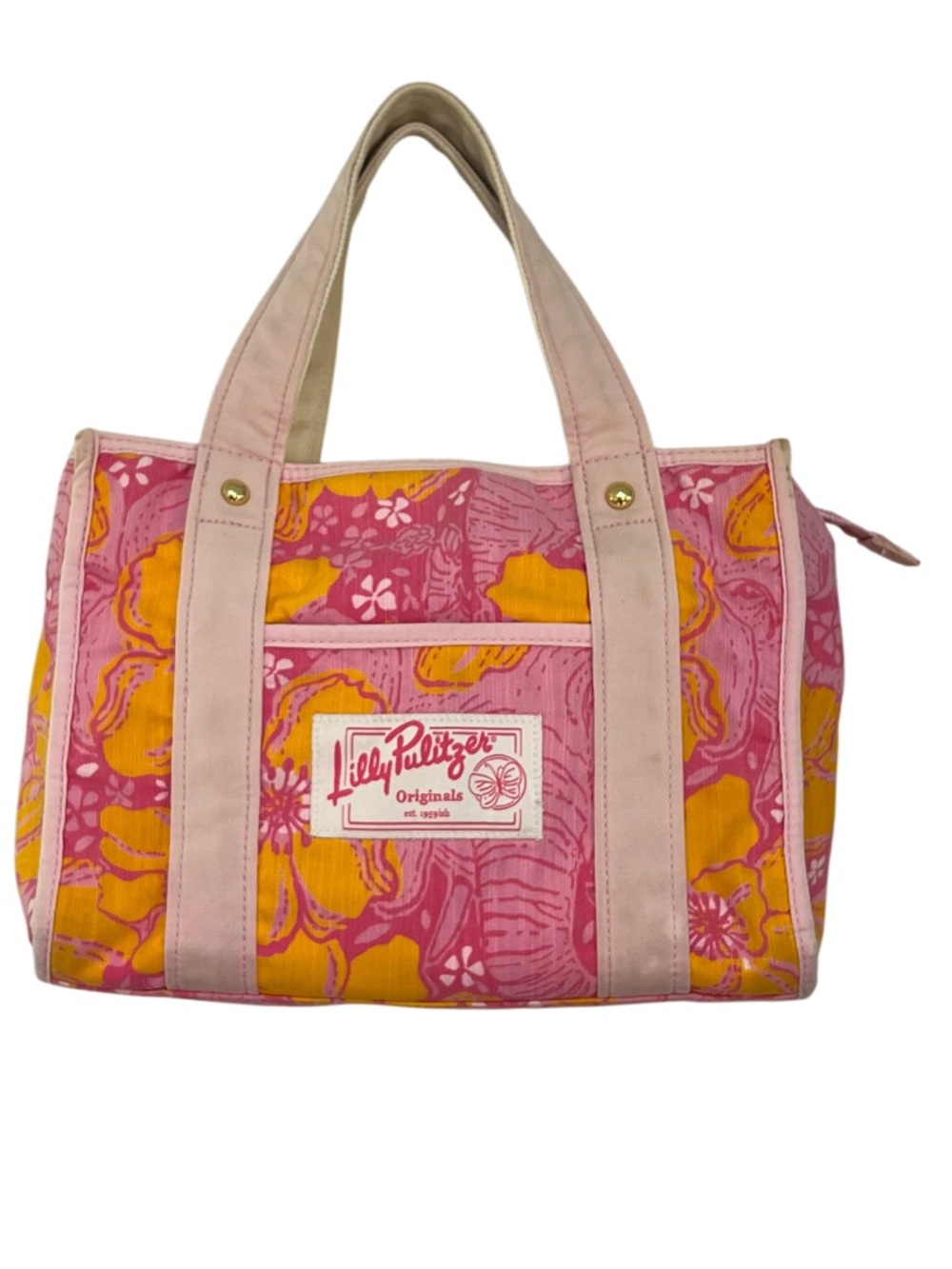 Lilly Pulitzer Two Ton Bouquet Elephant Print Small Zip Top Tote Bag